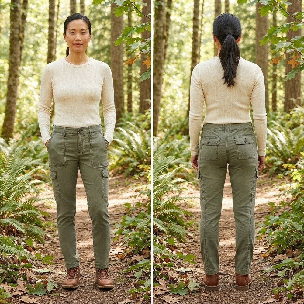 LL Bean Favorite Fit Cargo Pants Olive Green Women 14 Reg Straight Leg Utility